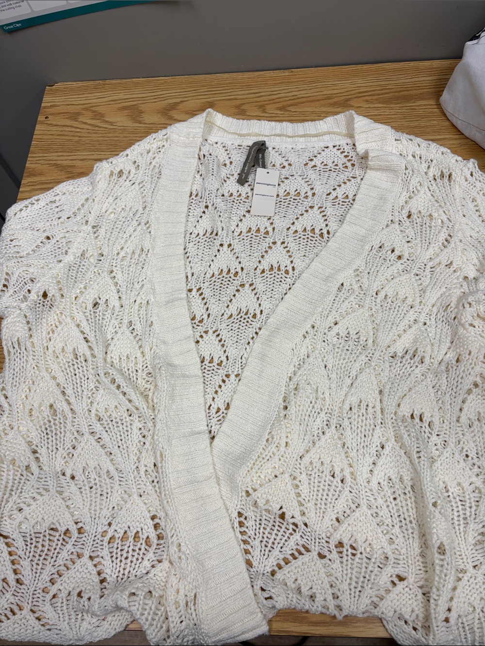 Penningtons Ivory Open-Knit V-Neck Cardigan